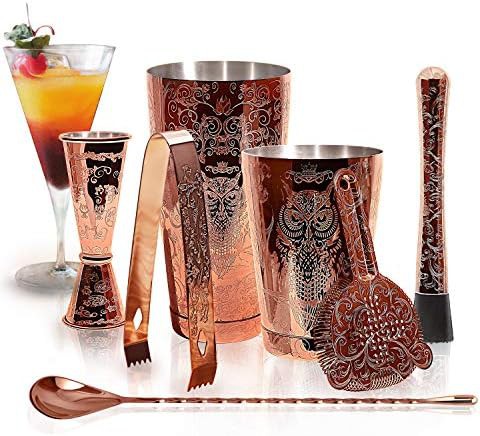 Copper plated etched Boston cocktail shaker set