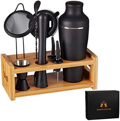 Matte black cocktail shaker kit with stand