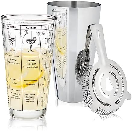 Glass and stainless steel barware set