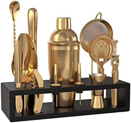 Matte Gold Cobbler Shaker with Espresso Stand