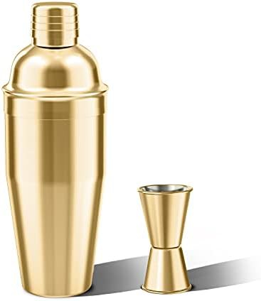 Gold Cocktail Shaker with Double Measuring Jigger