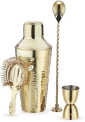 Gold hammered cobbler shaker with jigger