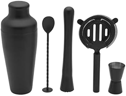 Noir bar tool set with stainless steel shaker