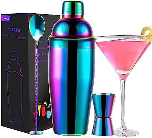 Rainbow martini shaker with built-in strainer