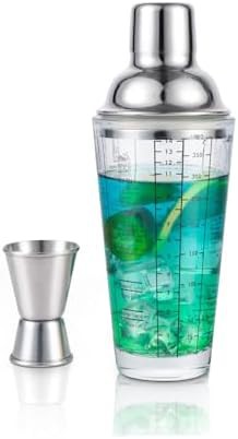 Glass martini shaker with printed recipes