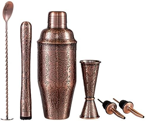 Copper plated etched cocktail shaker set with reindeer pattern