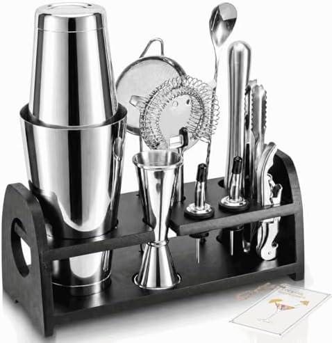 Weighted Black Boston Shaker with Bamboo Stand