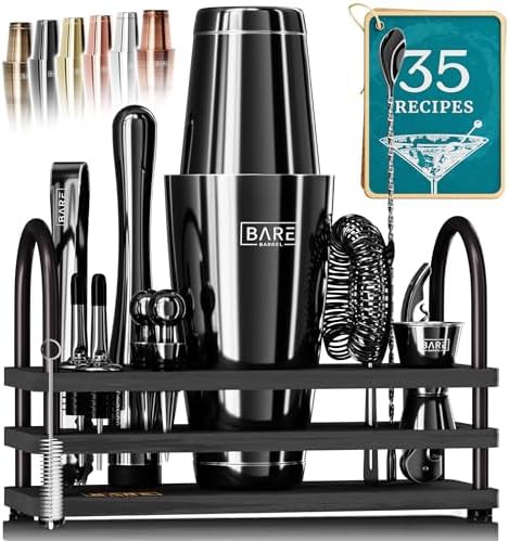 Jet black Boston cocktail shaker bar set