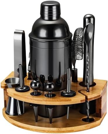 Black martini shaker set with stand