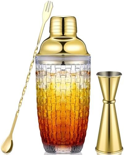 Glass cocktail shaker with jigger and spoon