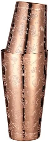 Copper weighted Boston cocktail shaker with tiki graphic