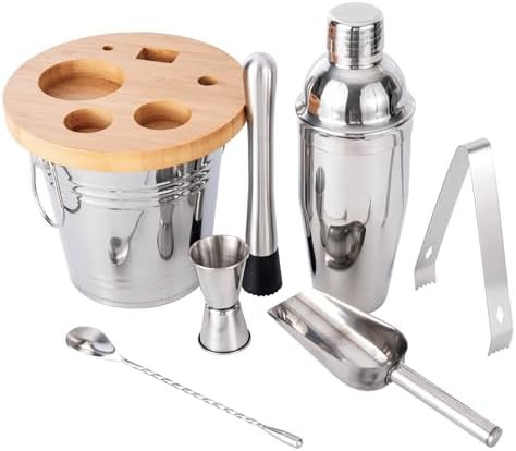 Silver eight piece cocktail shaker and ice bucket