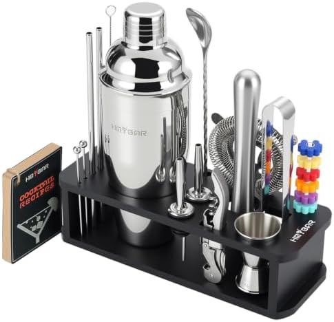 Black bamboo stand cocktail shaker set