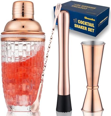 Rose Gold Glass Shaker with Bar Tools