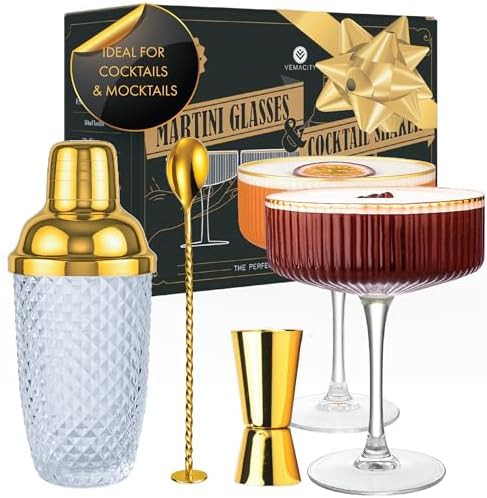 Gold espresso martini shaker and glass set