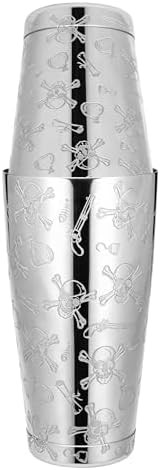 Weighted Boston Shaker with Etched Skull Pattern