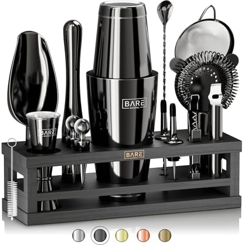 Black Boston cocktail shaker set with stand