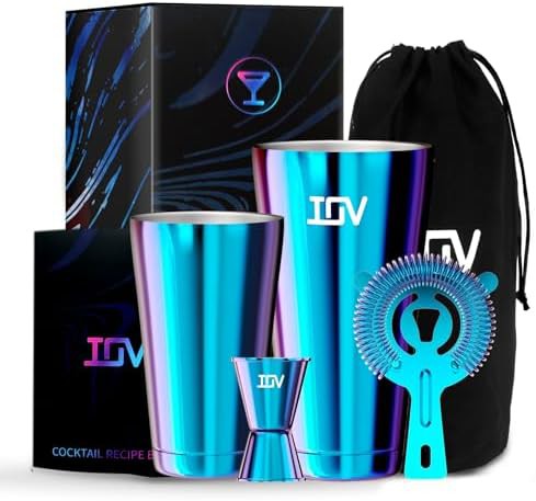 Rainbow Boston Shaker Set with Jigger