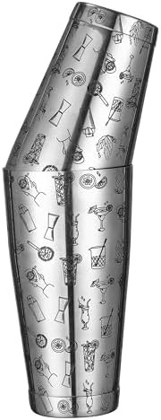 Stainless steel Boston cocktail shaker with etched pattern