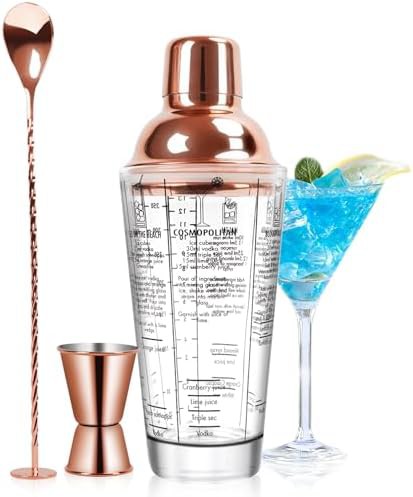 Rose Copper Glass Shaker with Built-in Strainer