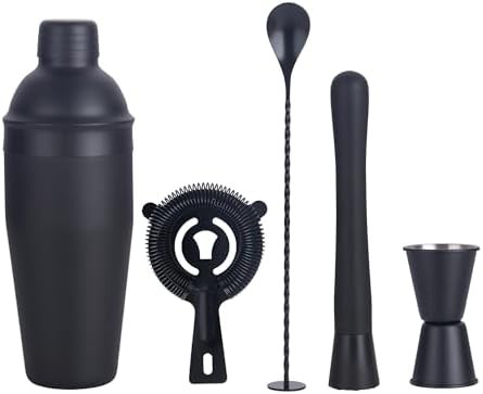 Matte black five piece stainless bar set