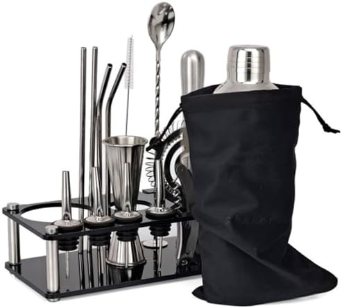 Eighteen piece stainless shaker with acrylic storage