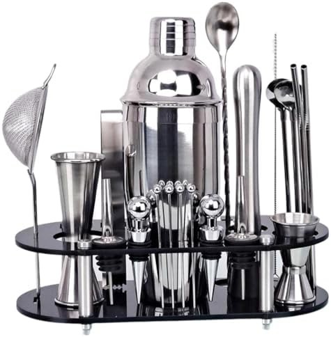 Twenty three piece silver shaker with oval stand
