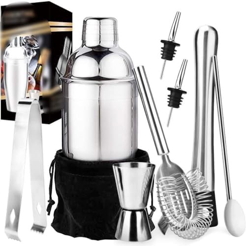 Nine piece stainless steel bar mixer set