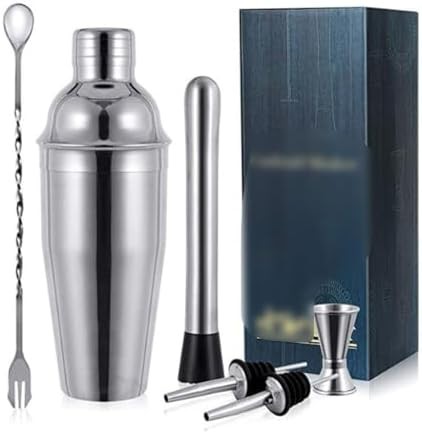 Six piece stainless steel cocktail shaker set
