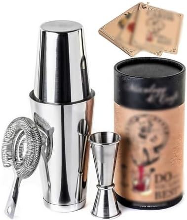 Five Piece Boston Shaker and Japanese Jigger
