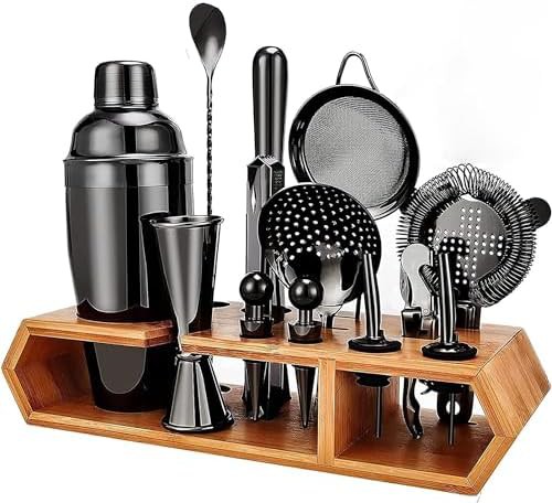 Nineteen piece cocktail shaker with diamond rack