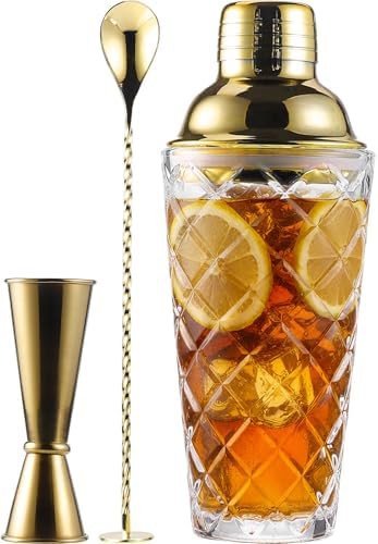 Gold Pineapple Glass Shaker with Accessories