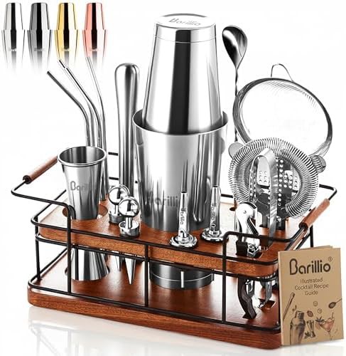Stainless Steel Shaker Set with Mahogany Stand