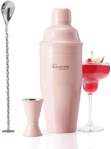 Pink stainless steel martini shaker set