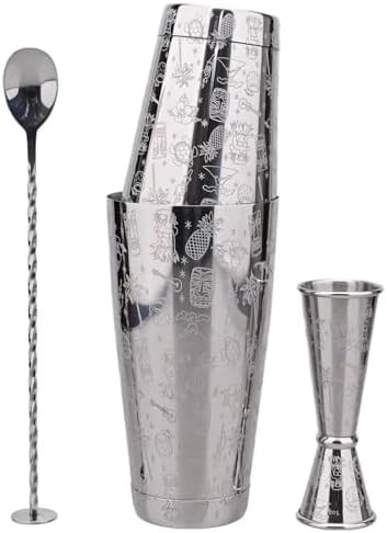 Etched Boston Shaker Set with Jigger Spoon