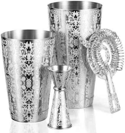Etched baroque scroll Boston shaker
