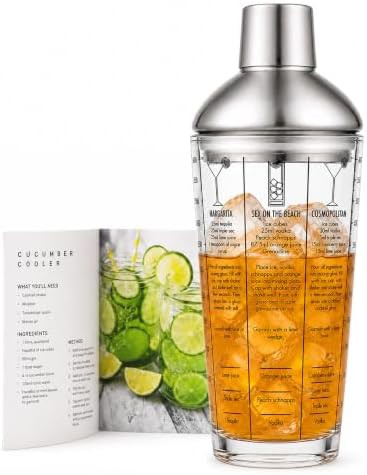 Glass cocktail shaker with measurement markings